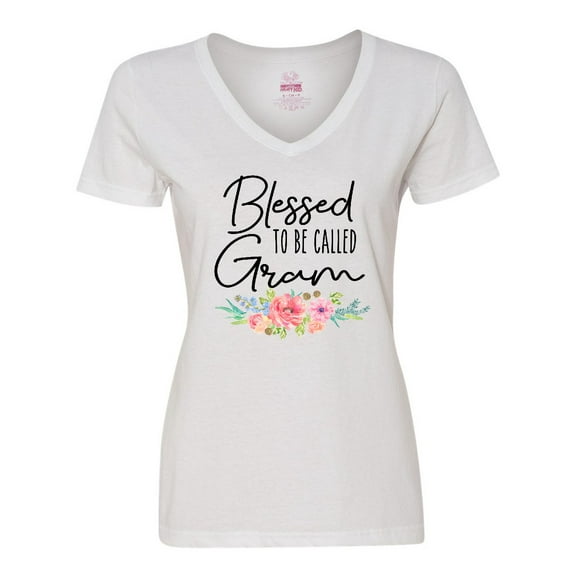 Inktastic Blessed to Be Called Gram with Beautiful Pastel Flowers Women's V-Neck T-Shirt