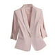 thumbnail image 2 of Blazer de mujer, moda informal, color liso, bolsillo, cuello vuelto, manga 3/4, blusa de dacrón, 2 of 4