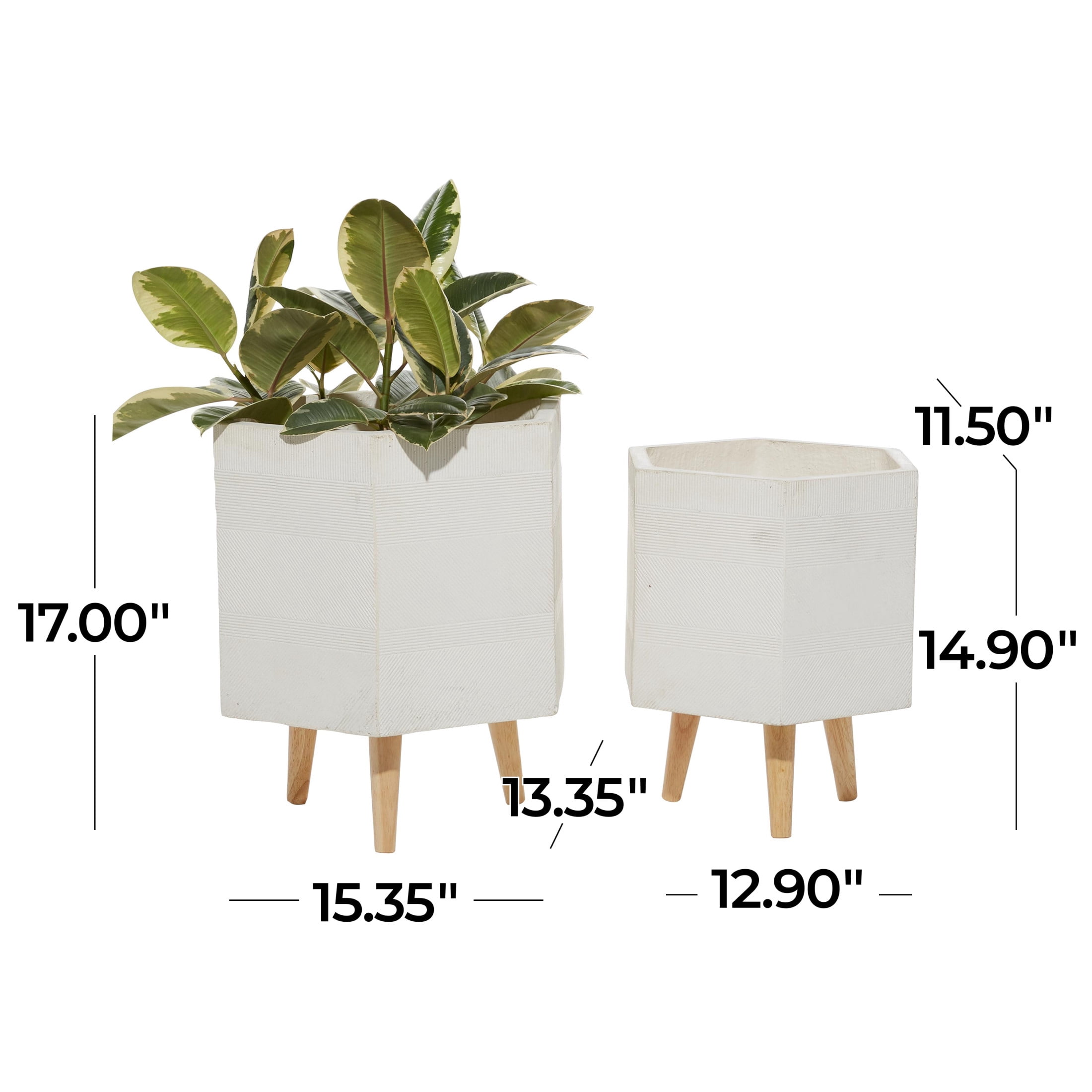 DecMode 15", 17"H White Magnesium Oxide Planter with Wood Tripod Legs (2 Count)