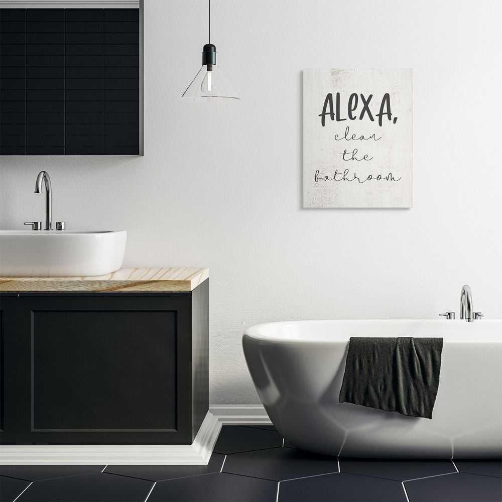 Stupell Industries Modern Day Clean the Bathroom Sign Technology Humor Designed by Daphne Polselli
