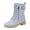 Light Blue, variant on Lace up Winter Motorcycle Boots for Women Furry Lined Low Heel Side Zipper Mid Calf Combat Boots Waterproof Warm Snow Booties Brown Size 8.5