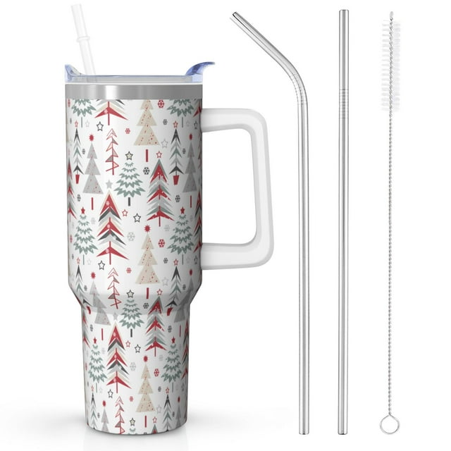 40oz Insulated Tumbler with Handle - Winter Snowflake Stainless Steel,Double Wall Cup w/Straw Lid for Office Party