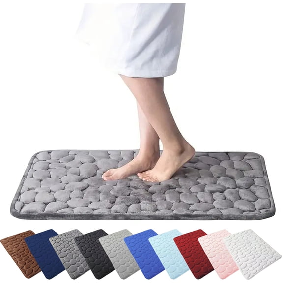 SugarBloom Coral Fleece Embossed Stone Bathroom Floor Mat, 15.7x23.6 inch Water Absorbing Foot Mat, Non-Slip Door Mat for Bathroom Bedroom,Black