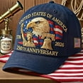 thumbnail image 4 of America 250th Anniversary Embroidered Eagle Baseball Hat, Patriotic Retro Adjustable Cap for Men & Women, Tribute Design with Flag Accent, Celebrate 250 Years of Independence and American Pride, 4 of 9