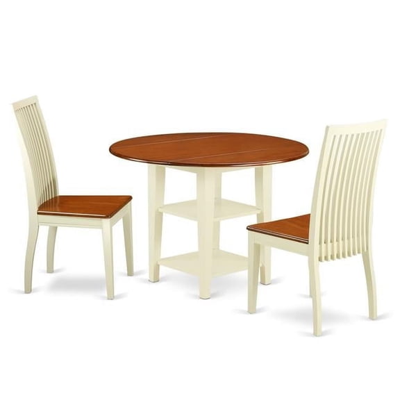 East West Furniture SUIP3-BMK-W 3 Piece Sudbury Set, Buttermilk & Cherry