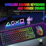ZIYOULANG Wireless Gaming Keyboard and Mouse Combo with 87 Key Rainbow LED Backlight Rechargeable 3800mAh Battery Mechanical Feel Ergonomic Waterproof RGB Mute Mice for Computer PC Mac PS4 Gamer-Black