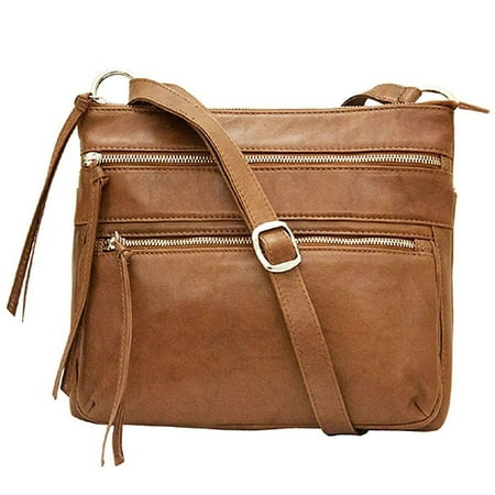 6300 Leather - ili 6300 leather zip crossbody handbag (antique saddle)