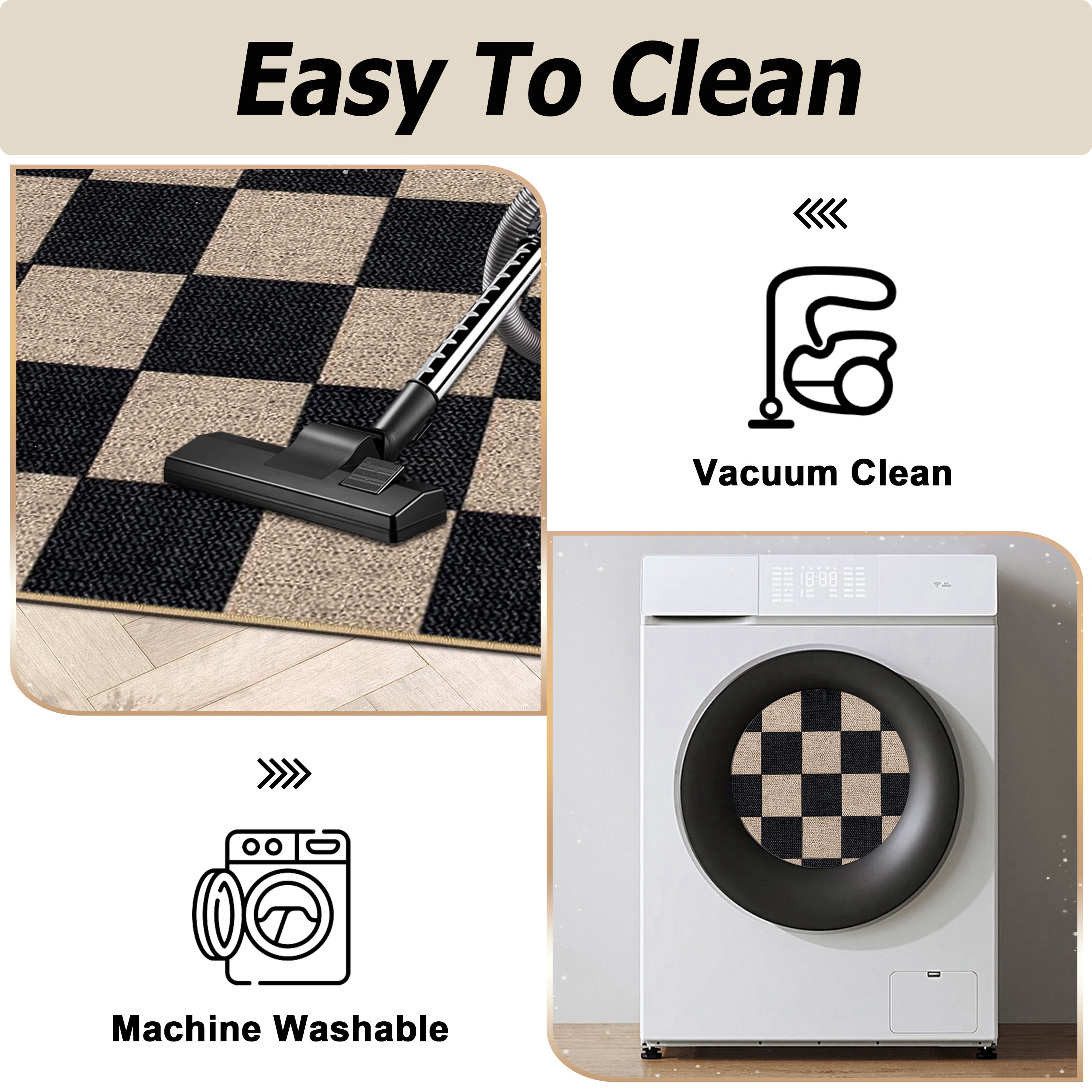 Artnice Easy Jute Indoor Outdoor Rugs, Washable Checkered Rugs Plaid Rugs, 3x5 Area Rugs for Living Room, Non Slip Carpet Mats for Home Décor