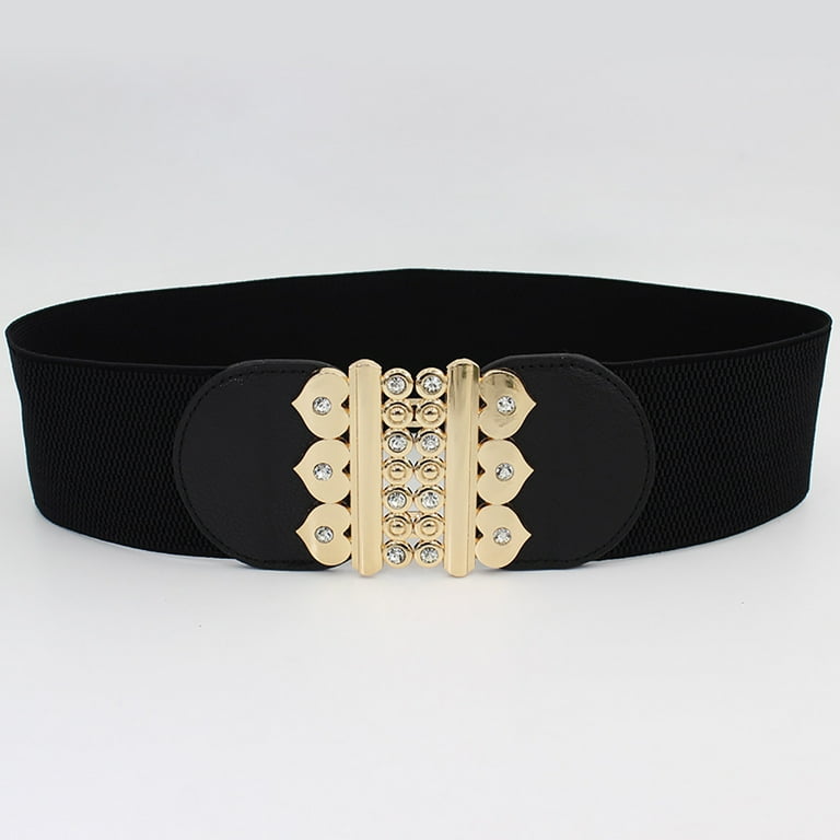 CBGELRT Women Belt Vintage Black Leather Wide Belts with Gold
