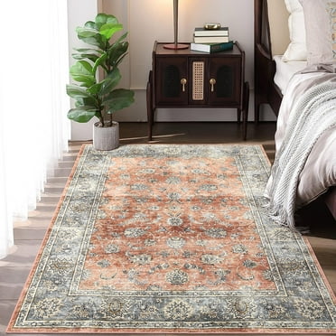 Haperlare Boho Floral Bedroom Rug Vintage Oriental Area Rug Non Slip Throw Rugs Soft Rugs Low Pile Stain Resistant Carpet for Dining Room Living Room, 5' x 7' Brick Red