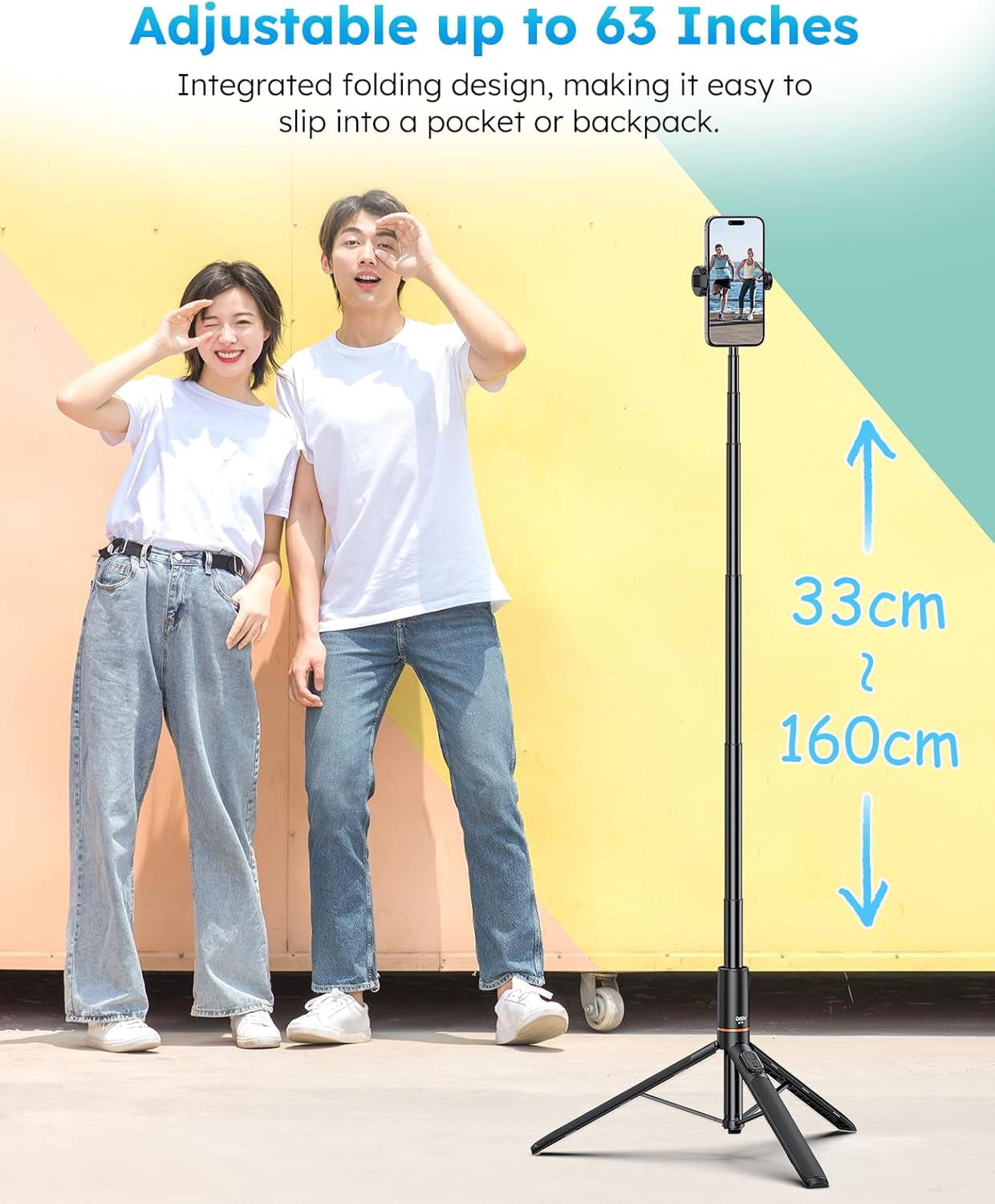 RGHJAR-VRIG 63" Phone Selfie Stick Tripod,Extendable Cell Phone Tripod Stand with Wireless Remote, Portable Adjustable Tripod Stand for Recording Travel, Compatible with iPhone17 16 15 Android Camera