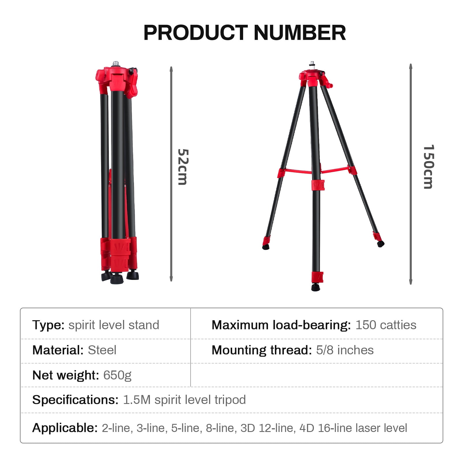 Victool 1.5M Tripod Level Stand for Leveling Laser Level Measurement Tool ,5/8" Thread