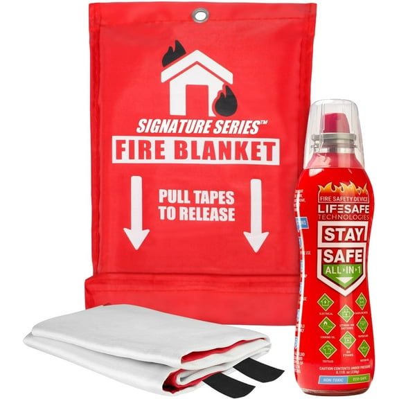 LifeSafe StaySafe All-in-1 Portable Fire Extinguisher with Signature Series Fire Blanket | Compact Emergency Fire Spray, Flame Suppression Fiberglass, Non-Toxic, for Home Safety | 1-Pack