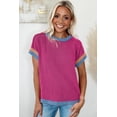 thumbnail image 7 of Women's Bright Pink Textured Round Neck T-Shirt with Contrast Trim - [ZhiHiMeRi] | (US 12-14)L, 7 of 7