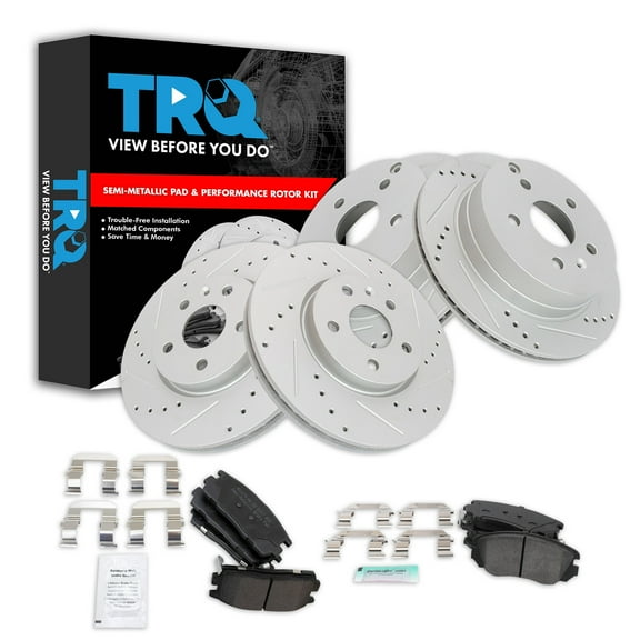 TRQ Front and Rear Performance Brake Pad & Rotor Kit Brake Pads Brake Rotors Set Semi-Metallic Premium G-Coated Fits Select 2010-2017 Chevrolet Equinox GMC Terrain