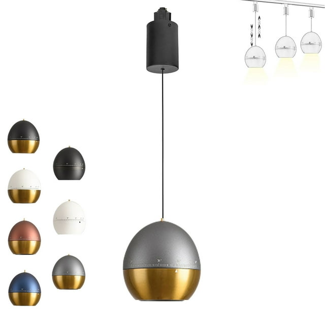 FSLiving 7W Zoomable Track Pendant Light H-Type Retractable Lift Droplight with Aluminum Globe Shade Focusable Spotlight Indoor Island Light Adjustable Length Lamp for Decor,Grey&Copper - 1 Pack