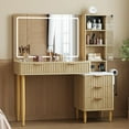 thumbnail image 5 of Ataucjin Fluted Makeup Vanity Desk with 36" HD Lighted Mirror, 48" Big Modern Vanity Desk with Mirror and Lights, Dressing Table with 5 Drawers & Shelves, Glass Top for Bedroom, 5 of 6