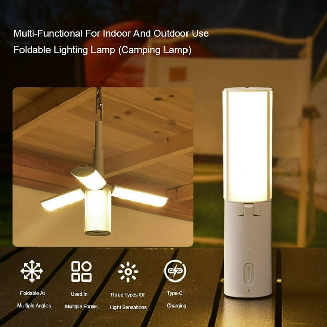 Multifunctional Camping Lantern with Hanging Hook Outdoor Handheld Flashlight Foldable 3 Panels Rechargeable Camping Lamp
