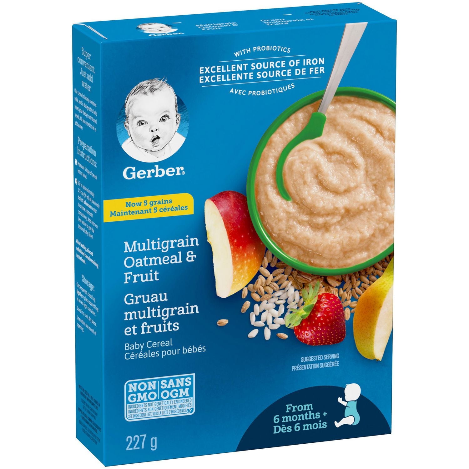 Céréales pour bébés GERBER® Étape 2 Avoine et multigrains avec fruits 227 g 227 GR