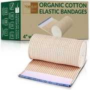 NexSkin Organic Cotton Elastic Bandage Wrap (4" Wide, 1 Pack) | Hook & Loop Fasteners at Both Ends | Ace your Recovery for Sports | Latex Free Hypoallergenic Compression Roll for Sprains & Injuries