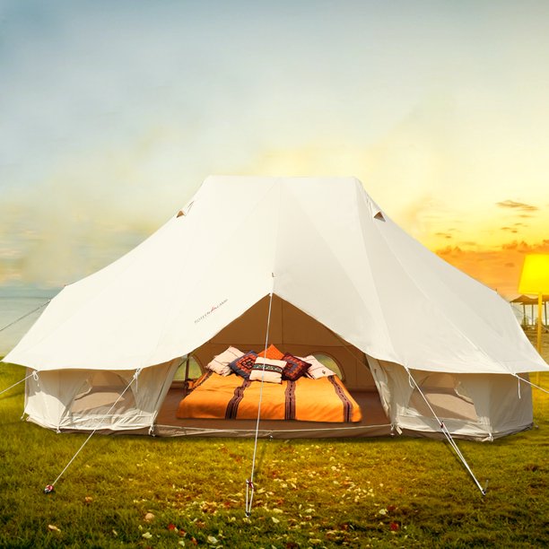 BENTISM Bell Tent Canvas Yurt Tents 19.7x13.1x9.8 ft Canvas Tent Beige