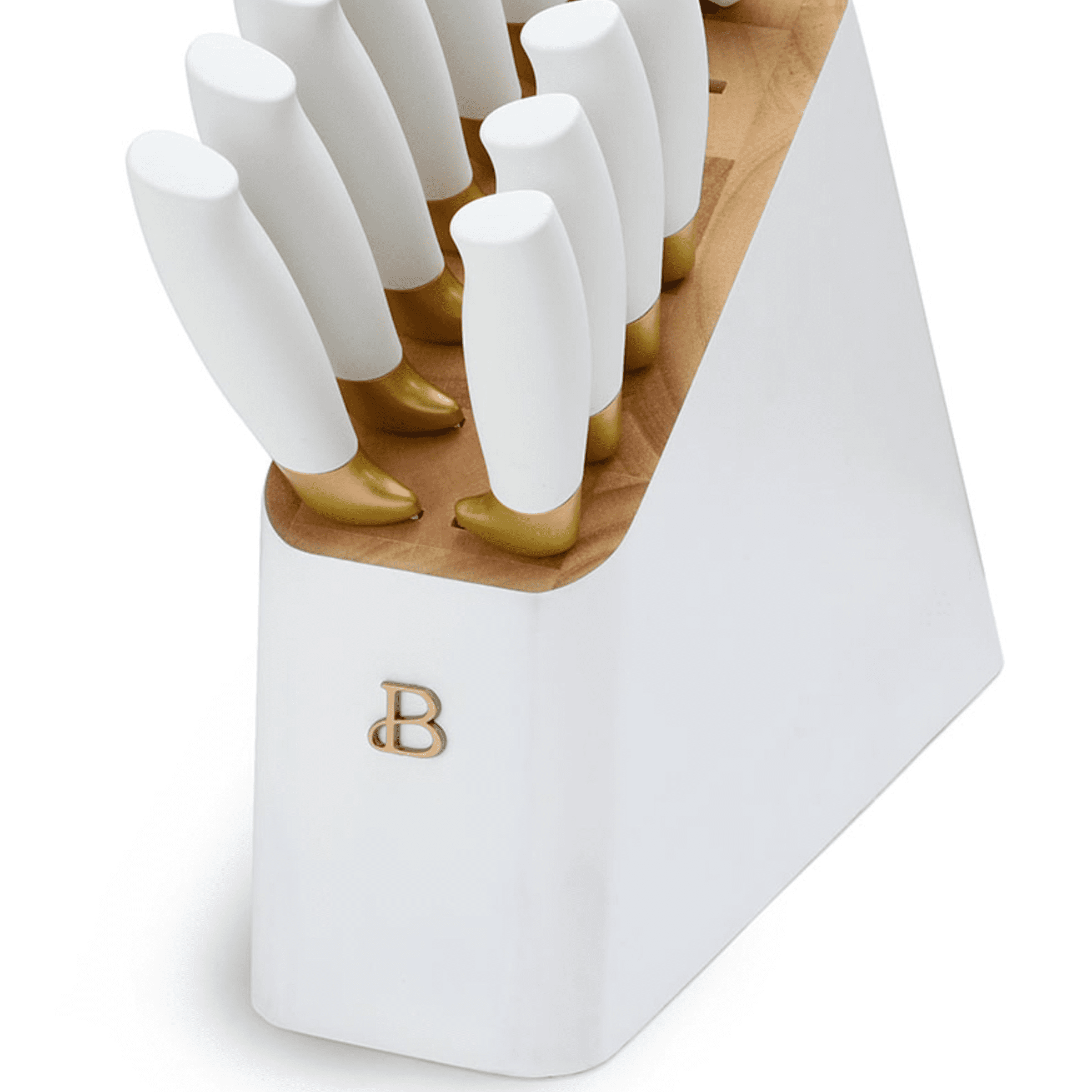 12 Piece Knife Block Set with Soft-Grip Ergonomic Handles, White and G –  Beautiful™