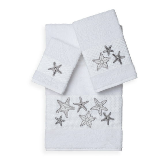 Authentic Hotel and Spa Turkish Cotton Starfish Embroidered 3 piece Towel Set White