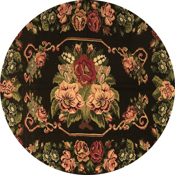 Ahgly Company Indoor Round Medallion Brown French Area Rugs, 6' Round