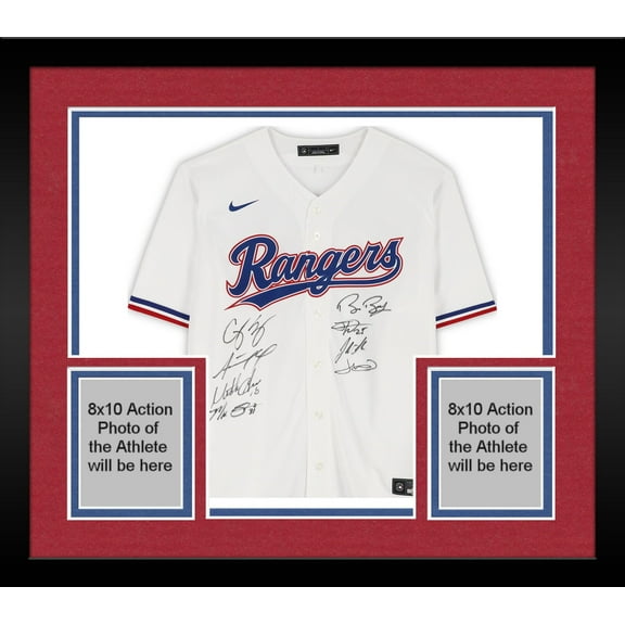Framed Texas Rangers 2023 MLB World Series Champions Multi-Signed White Max Scherzer Jersey - 8 Signatures - Limited Edition of 10 - Fanatics Authentic Certified
