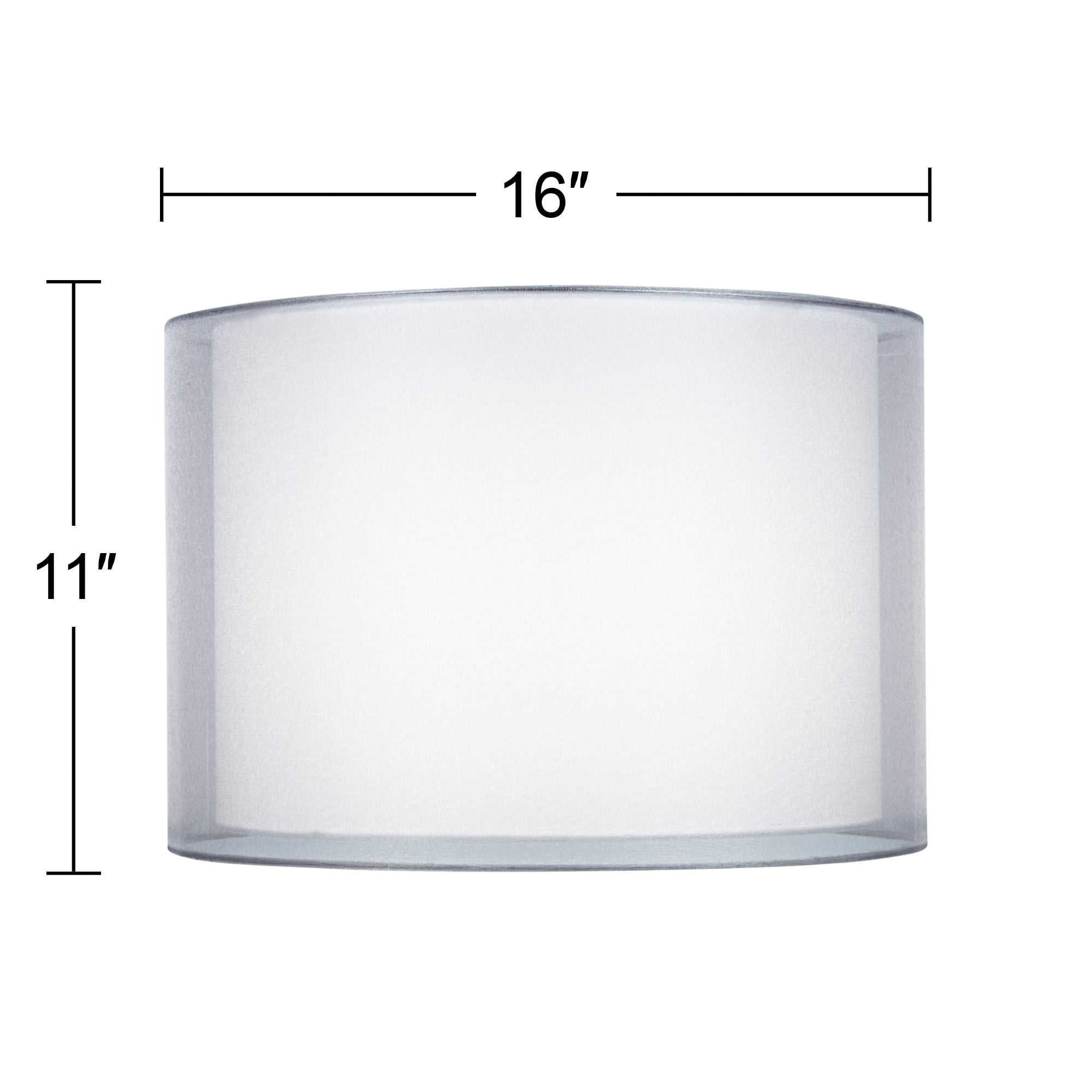 Springcrest Silver and White Double Sheer Medium Drum Lamp Shade 16" Top x 16" Bottom x 11" High (Spider) Replacement with Harp and Finial