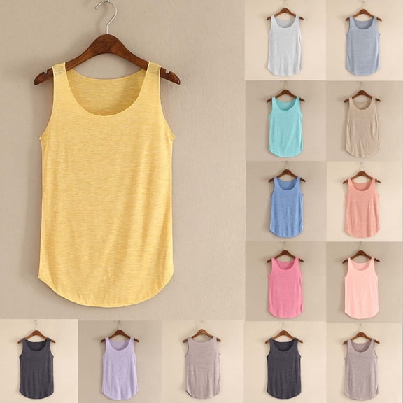 Asxite Tank Tops for Women Sleeveless Trendy Solid Color Round Neck Breathable Casual Blouse