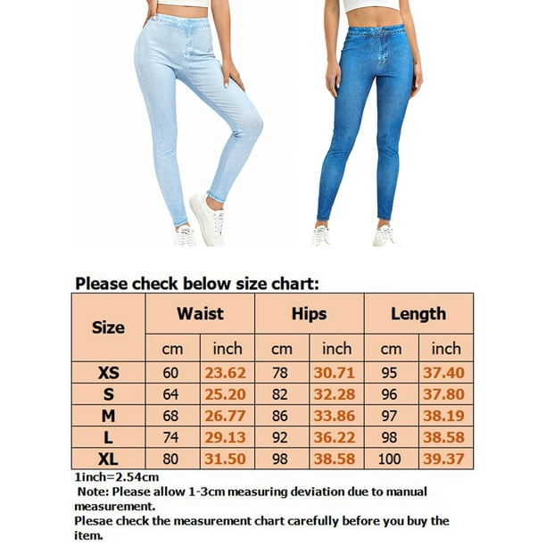 Sexy Dance Women Leggings Denim Print Faux Jeans Pant Tummy Control Jeggings  Butt Lifting Trousers Solid Color Fake Jean Light Blue L 