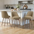 thumbnail image 3 of WOOW DEPOT 26" Swivel Bar Stools Large Seat Set of 1, Upholstered Linen Fabric w/ Mid-Back Wood Legs, Modern Armless Island Counter Barstools Kitchen Pub Chair, Sand Brown, 3 of 12
