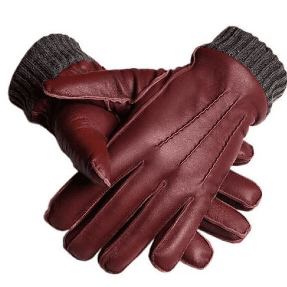Men's Genuine Leather Winter Gloves, Made With Genuine Sheep Skin Leather Fleece Lined Brown Medium