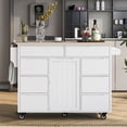 thumbnail image 2 of Kitchen Cart With Rubber Wood Countertop, Large Storage Space Flatware Organizer With Spice Rack, Towel Rack, Rolling Kitchen Cart With 5 Wheels, For Kitchen Dinning Room, 2 of 9