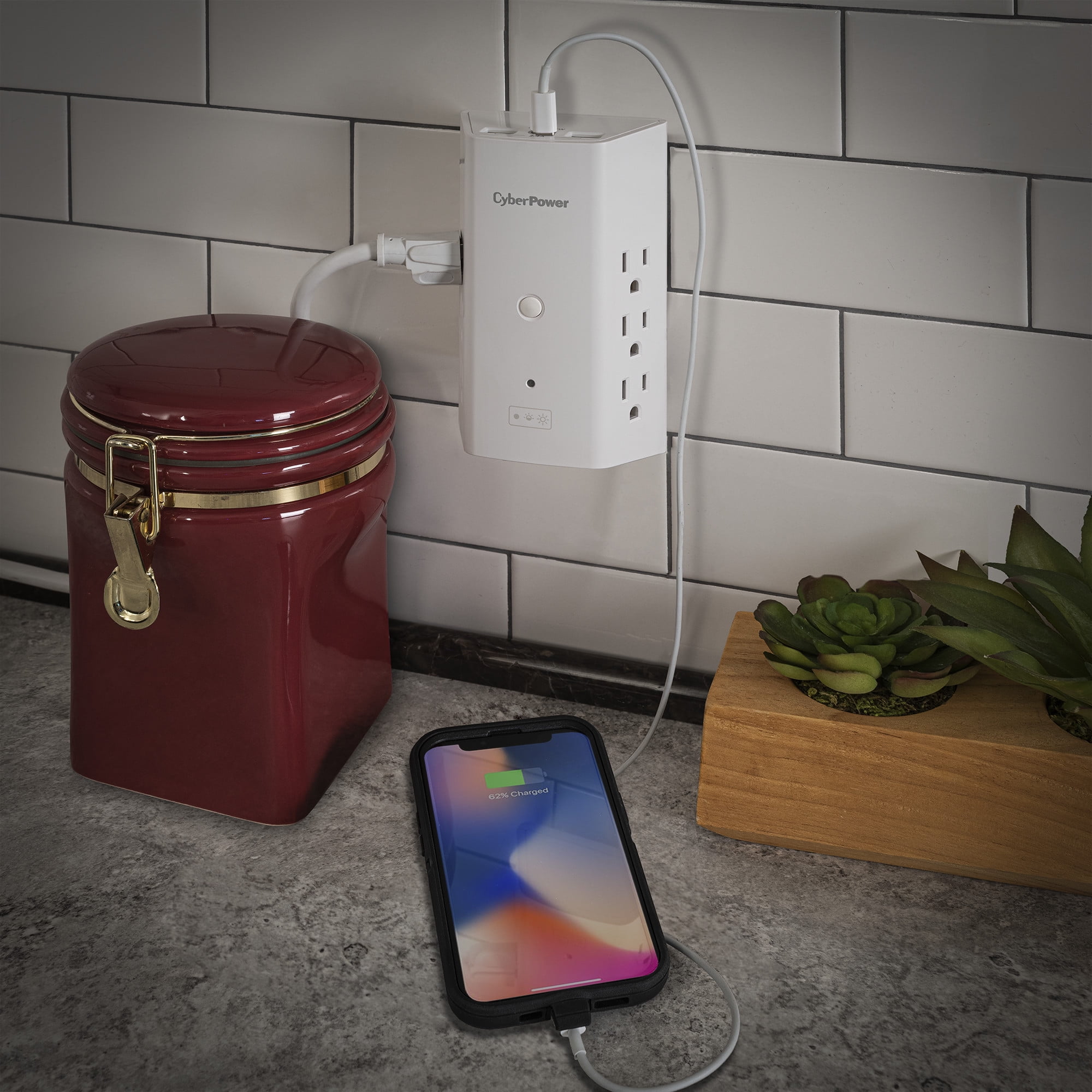 CyberPower P6WUCL - 900 J White Surge Protector with Night Light, 3 USB-A Ports, 6 Outlets