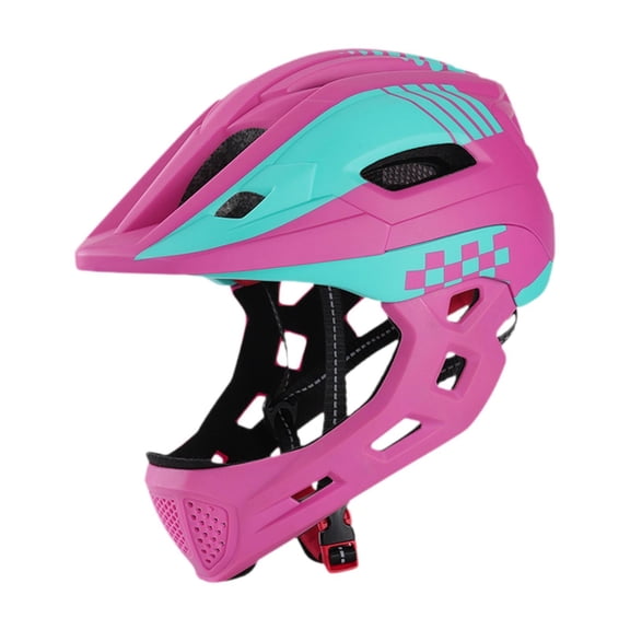 Casco de bicicleta para niños y niñas, integral, ajustable, protector, a prueba de golpes Cuadro rosa rojo