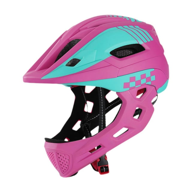 S SERENABLE Kids Bike Helmet Full Face Adjustable Protective Helmet Mountain Bike Helmet Rose Red Check