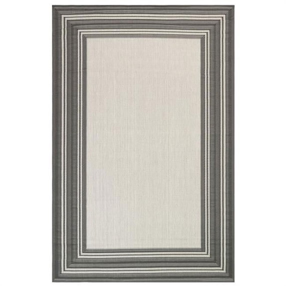Transocean CRE69842597 Liora Manne Carmel Multi Border Indoor & Outdoor Rug, Grey - 6 ft. 6 in. x 9 ft. 4 in.