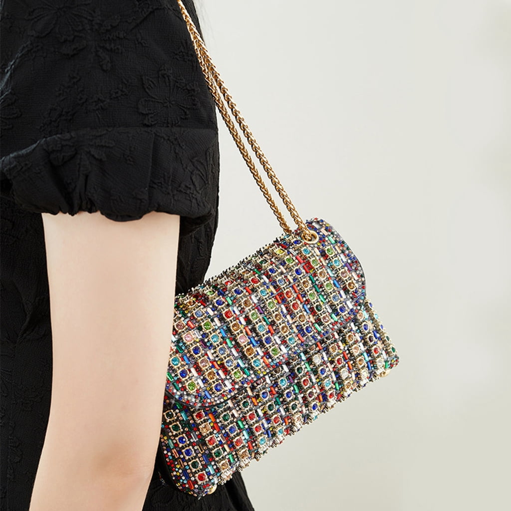 FENOHREFE Shoulder Bags Crossbody Bag Purses Handbag Crystals Rhinestones Evening Bag for Women Handbag Clutch Purse with Chain