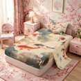 thumbnail image 2 of Manfei Ink Koi Fish Twin Sheet Sets, Lotus Leaf Pond Bedding Home Decor, Beige Green Orange 3pcs, 1 Flat Sheet, 1 Fitted Sheet and 1 Pillowcase, 2 of 6