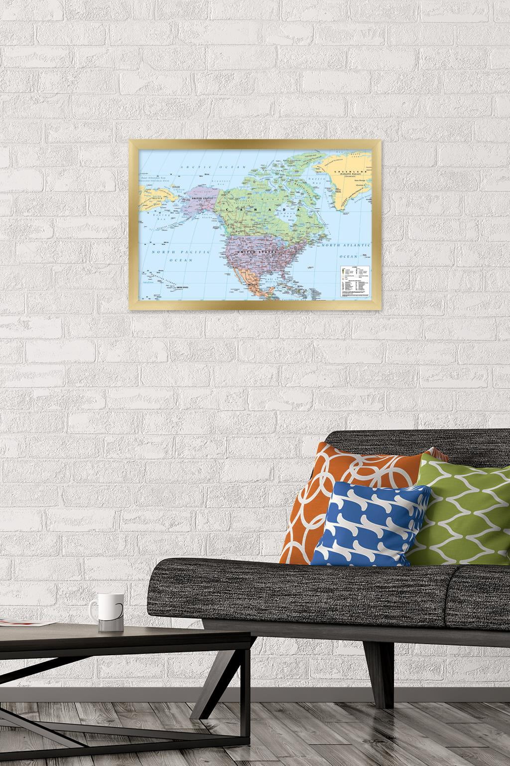 North America Map 2023 Wall Poster, 14.725" x 22.375" Framed