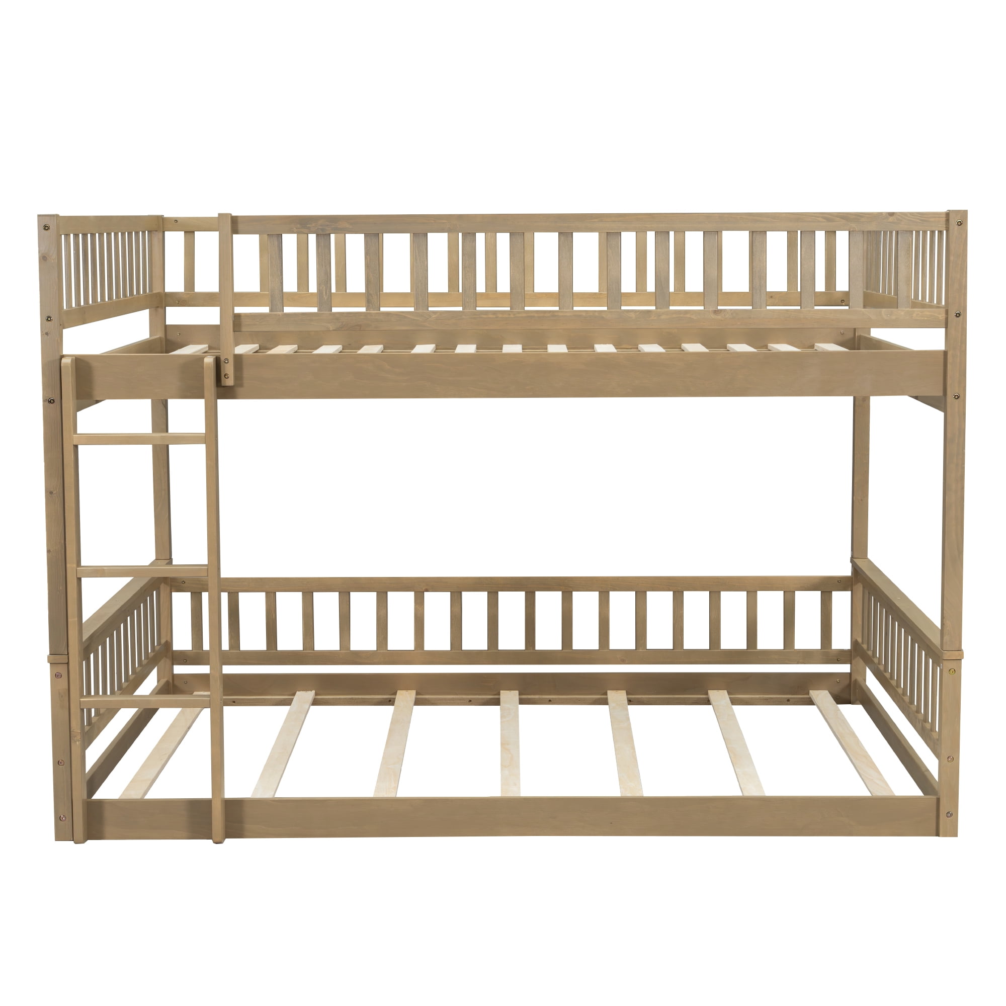 Euroco Wood Queen over Queen Bunk Bed with Ladder and Guardrails, Walnut