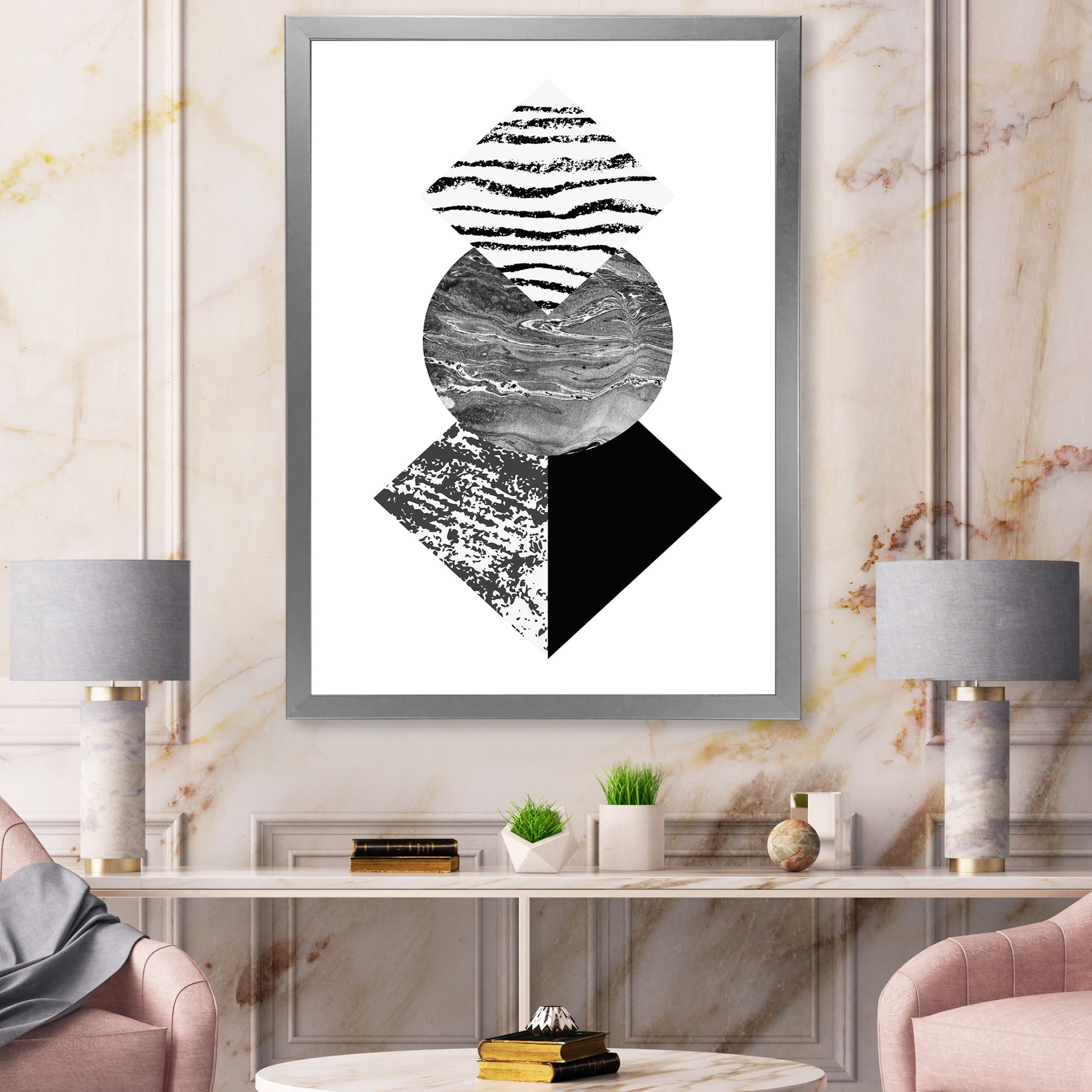 Designart 'Abstract Geometry Shapes With Tropical Palm Leaf I' Modern Framed Art Print