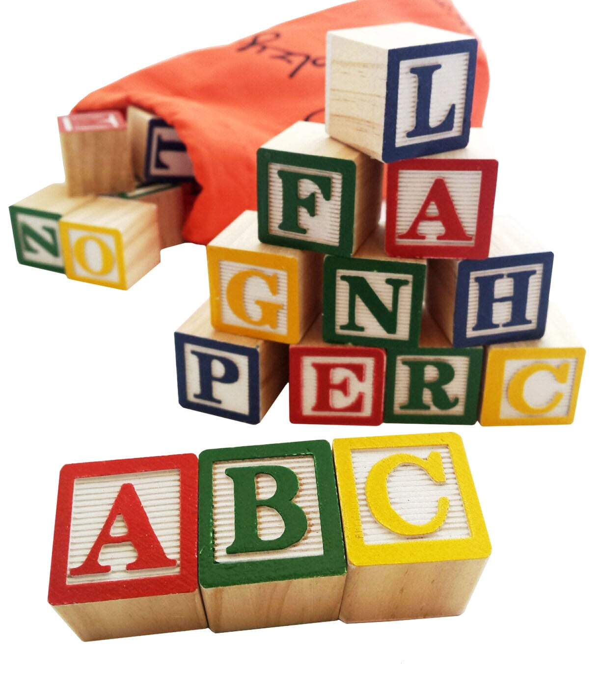Wooden ABC Blocks Building Games 26 PCS Alphabet Letters Block Set 
