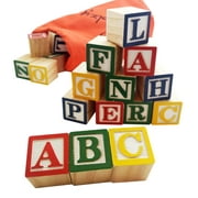 Skoolzy ABC Wooden Building Blocks Alphabet Toy Set Great For Toddlers, Preschool 31 Pc Set with Storage Bag