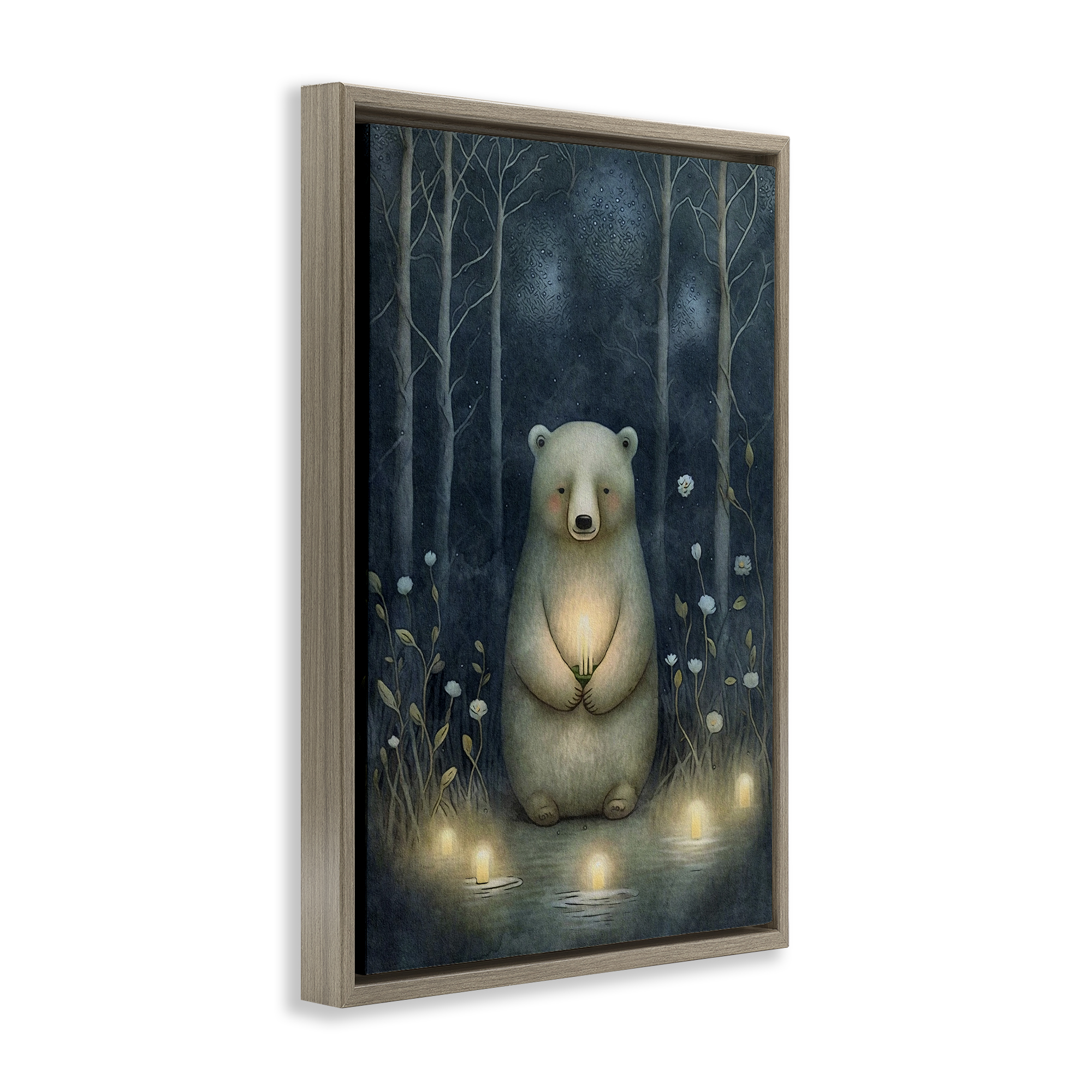 Stupell Industries Mystic Polar Bear Landscape Painting Brown Floater Framed Art Print Wall Art, 21 x 31