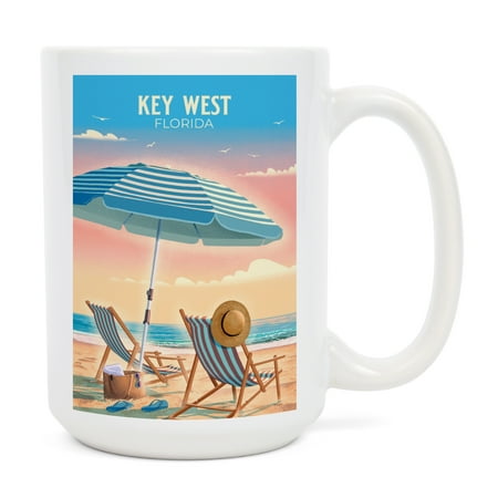 

15 fl oz Ceramic Mug Key West Florida Beach Umbrella and Chair Dishwasher & Microwave Safe