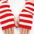 thumbnail image 3 of Koiauber Women Striped Elbow Gloves Knitted Arm Warmers Fingerless Gloves Stretchy Mittens with Thumb Hole, 3 of 8