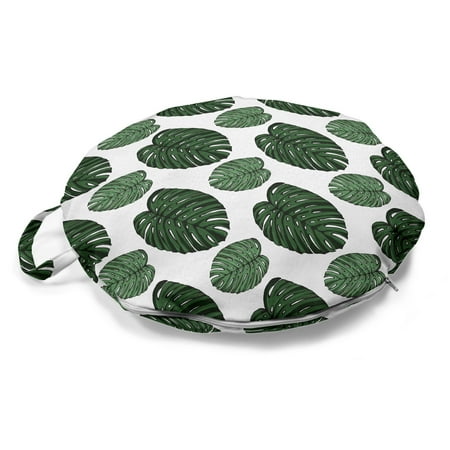 

Exotic Round Floor Cushion with Handle Natural Theme Tropical Leaves Pattern Sketches of Monsteras on Plain Background Decorative Pillow for Living Room & Dorms 18 Round Olive Green by Ambesonne